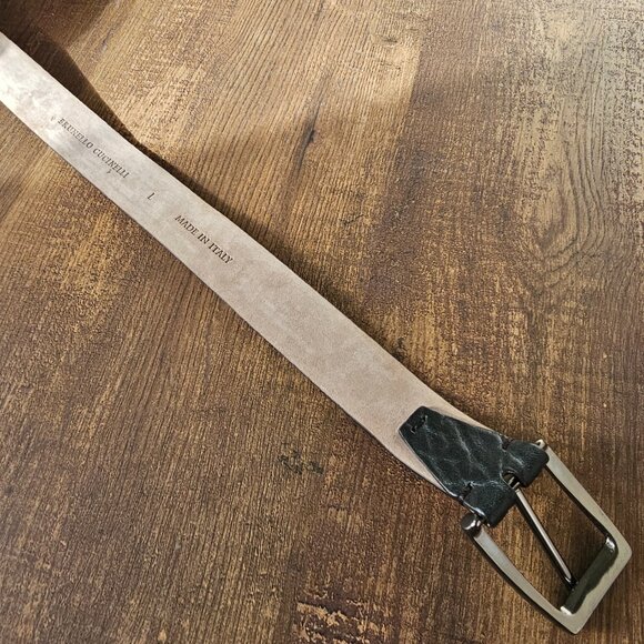 Brunello Cucinelli Gunmetal Buckle Crackled Leather Long Loop Pull Through Belt - Picture 7 of 14